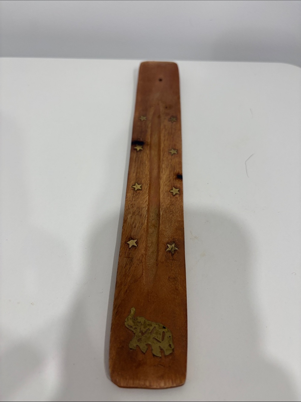 Wooden Incense Holder with Brass Elephant & Stars